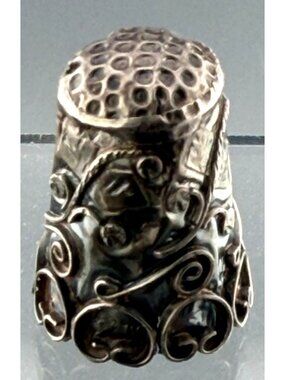 Vintage Thimble Mexican Sterling Silver Applied Wire Scrollwork Sewing Tool 1"
